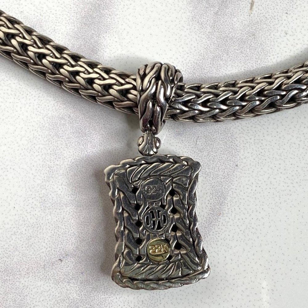 John Hardy 925 Sterling Silver & 22k Gold PALU Pendant Necklace 18" Wheat Chain - Picture 11 of 12